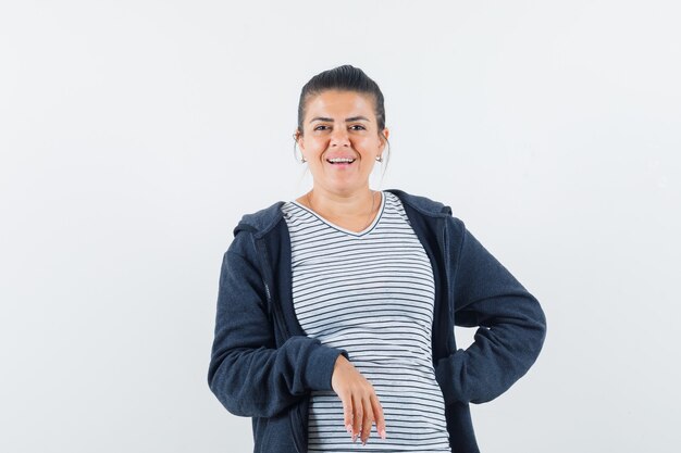 Lady looking at camera in t-shirt