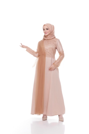  A lady use a wedding dress makeup on hijab model malay indonesia beauty or eidul fitri concept Prem