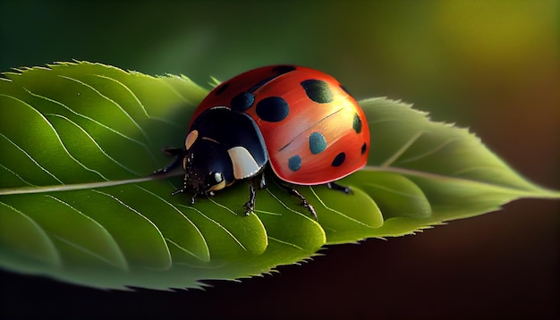 Ladybug on green leaf beauty in nature generated by AI