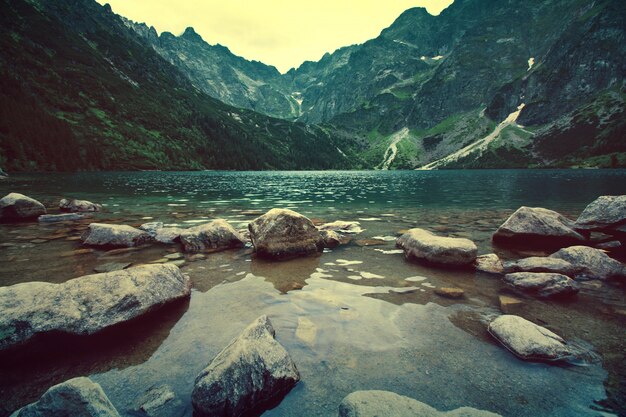 Lake in mountains.