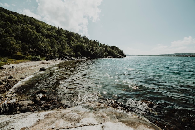 Lake surrounded by rocky landscape