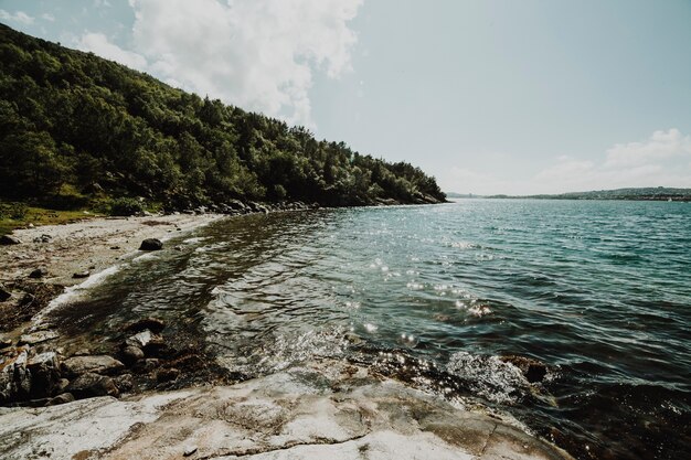 Lake surrounded by rocky landscape