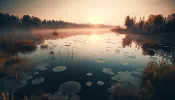 Foto gratuita un lago con un tramonto sullo sfondo
