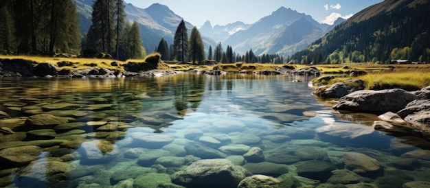 Free photo lakes with clear waters surrounded by high peaks