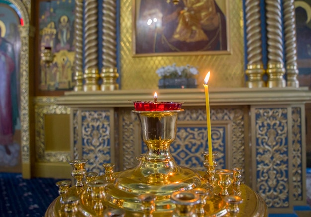 A lamp and a candle in an orthodox church