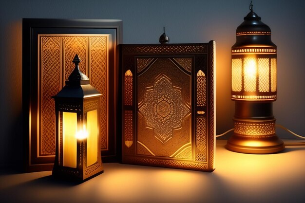 A lamp with the text ramadan on it