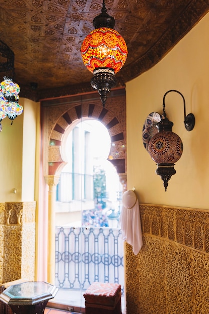 Lamps in arab restaurant
