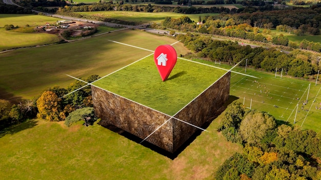 Land plot with nature landscape and location pin