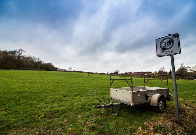 Landscape of a 30 zone ends road sign