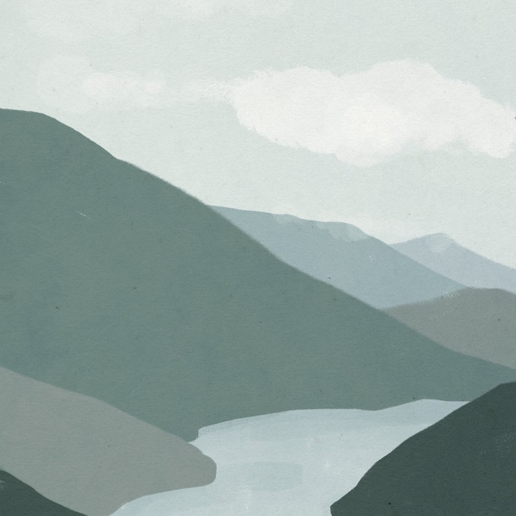無料Photo 川のイラストと山の風景の背景