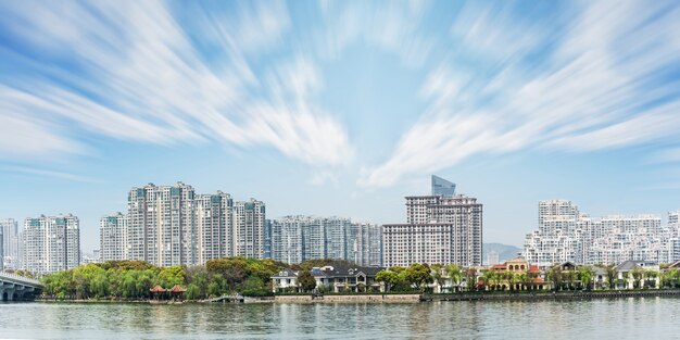 Landscape of city center with many buildings