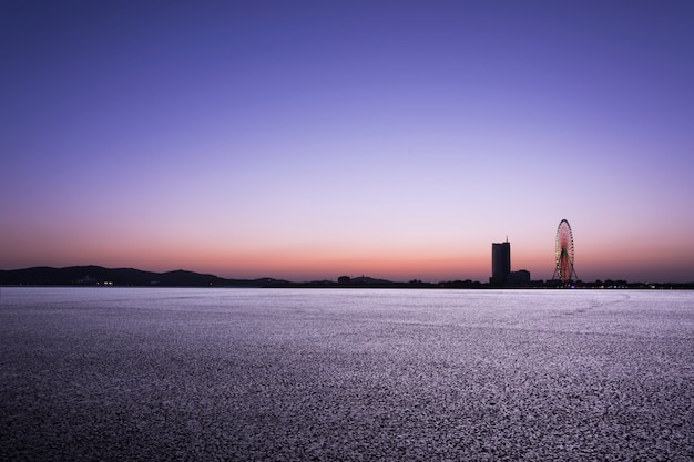 Landscape of city at dusk