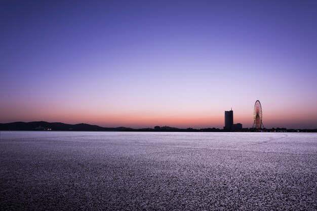 Landscape of city at dusk