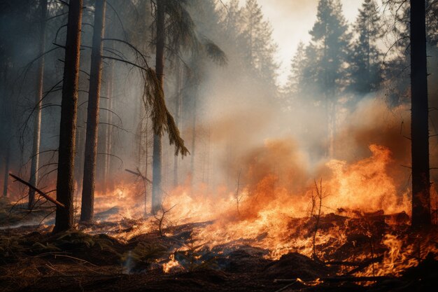 Пейзаж сильного лесного пожара