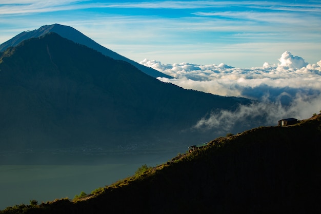 Free photo landscape. house on the mountain. volcano batur. bali indonesia