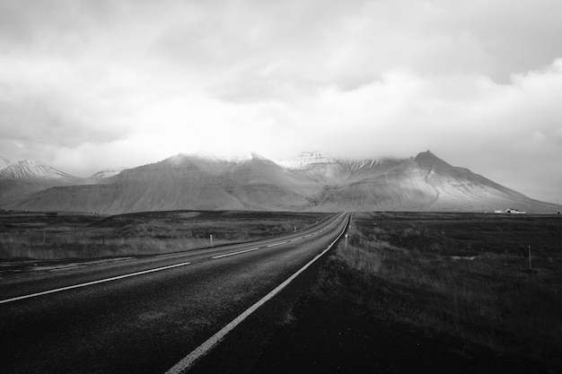 Landscape of mountains in black and white