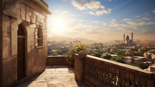 Бесплатное фото Пейзажная сцена из древнего багдада, вдохновленная видеоиграми