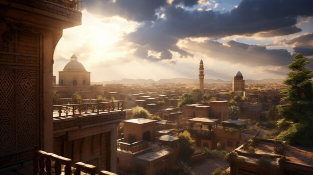 Landscape scene from ancient baghdad inspired by video games