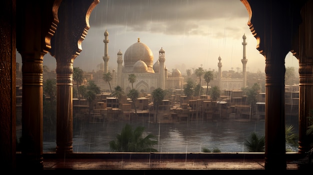 landscape scene from ancient baghdad inspired by video games