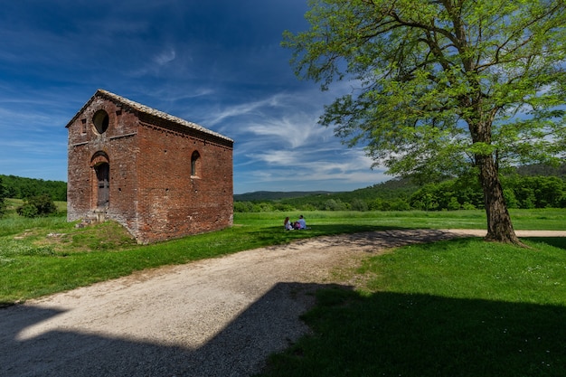 Landscape shot of abbey of saint galgano in Tuscany, Italy