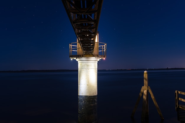 Landscape shot of a box girder bridge during a peaceful blue evening