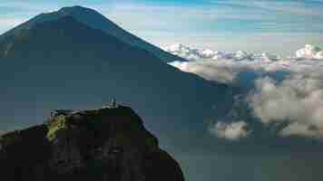 Free photo landscape. temple in the clouds on the top of batur volcano. bali indonesia