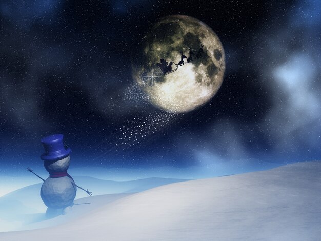 пейзаж с Санта размахивая Санта-Клауса в ночном небе