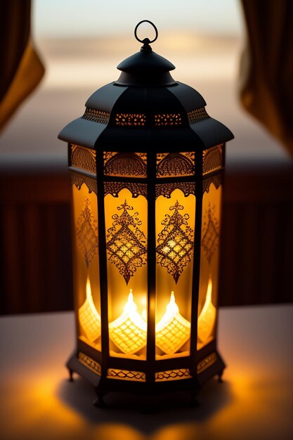 A lantern with the light on it