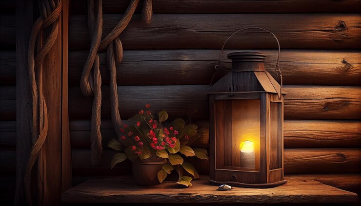 Free Photo a lantern with a plant in the background