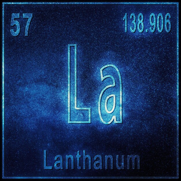 Lanthanum chemical element, Sign with atomic number and atomic weight, Periodic Table Element