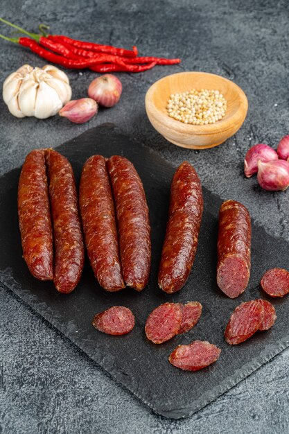 Lap cheong or chinese sausage are dried pork sausages