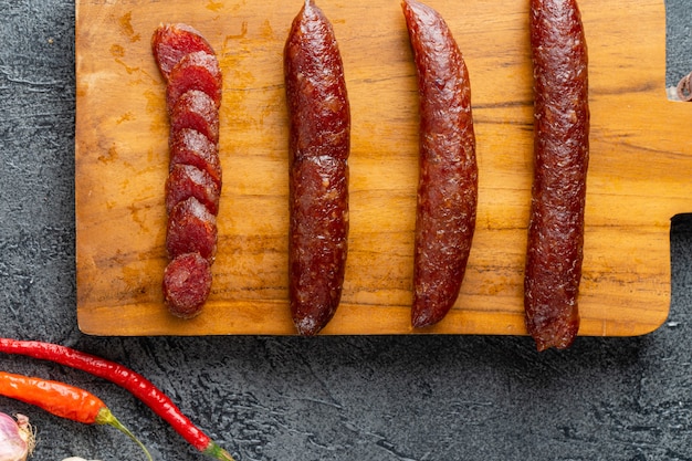 Lap cheong or chinese sausage are dried pork sausages