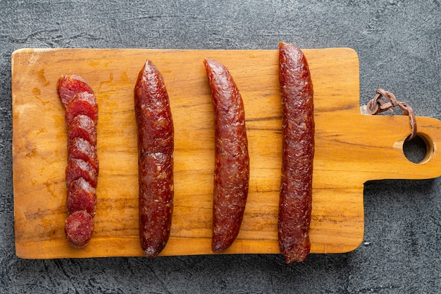 Lap cheong or chinese sausage are dried pork sausages