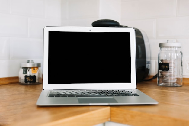 Laptop in kitchen