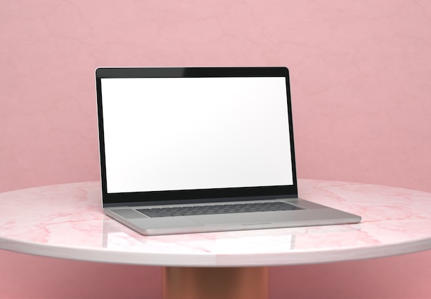 Laptop on marble table