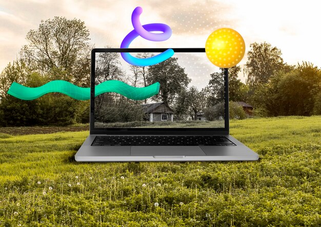 Laptop in nature concept