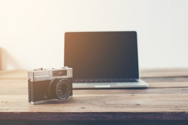 Laptop and old camera