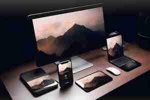 Free photo laptop smartphone and tablet pc on table 3d rendering