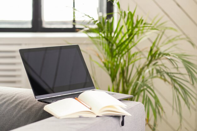 Laptop on sofa