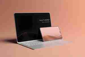 Free photo laptop with blank screen on pink background 3d rendering