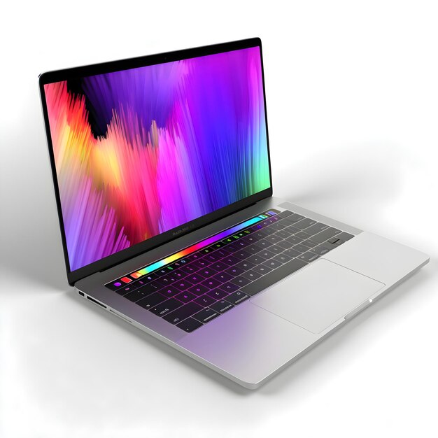 Foto gratuita laptop con schermo colorato su uno sfondo bianco rendering 3d