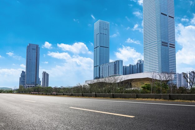 Large buildings seen from the road