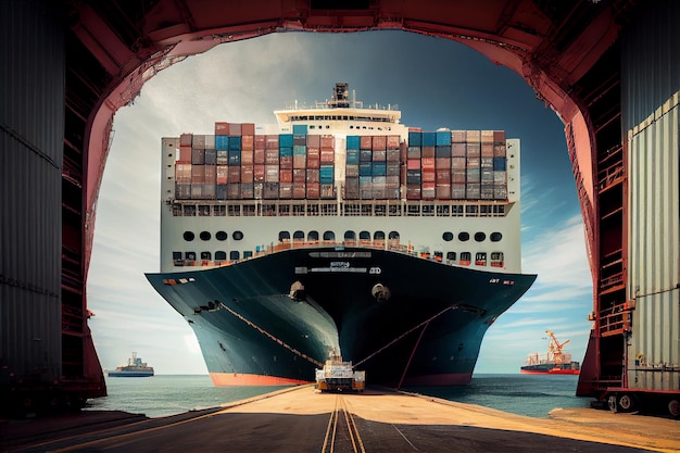 Free photo large cargo ship with containers generative ai