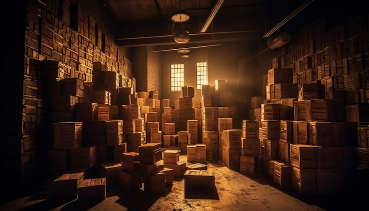 Free Photo large group of crates inside distribution warehouse generated by ai