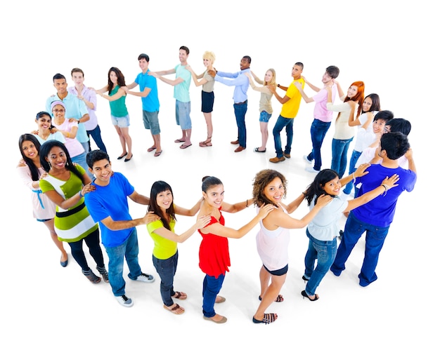 Free Photo large group of people standing circle teamwork concept