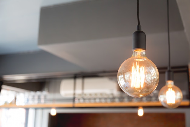 Large light bulb in a restaurant