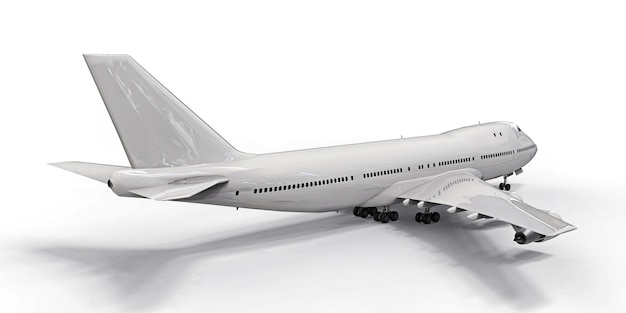 Большой пассажирский самолет большой вместимости для длительных трансатлантических перелетов. белый самолет на белом изолированном фоне. 3d иллюстрации.