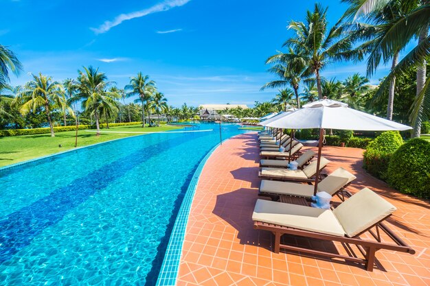 Large pool with hammocks area