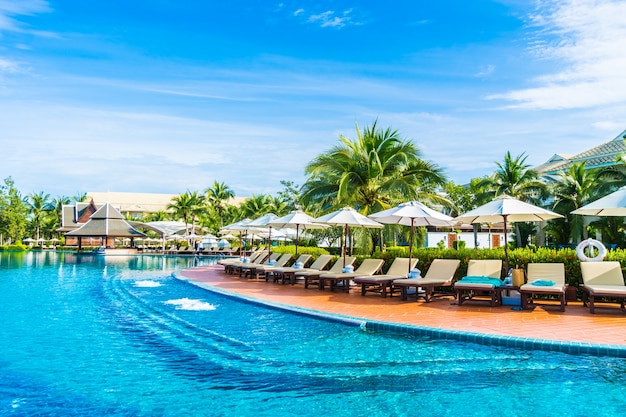 Large pool with hammocks