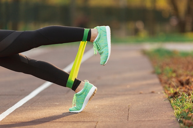 Lateral view legs doing fitness exercises